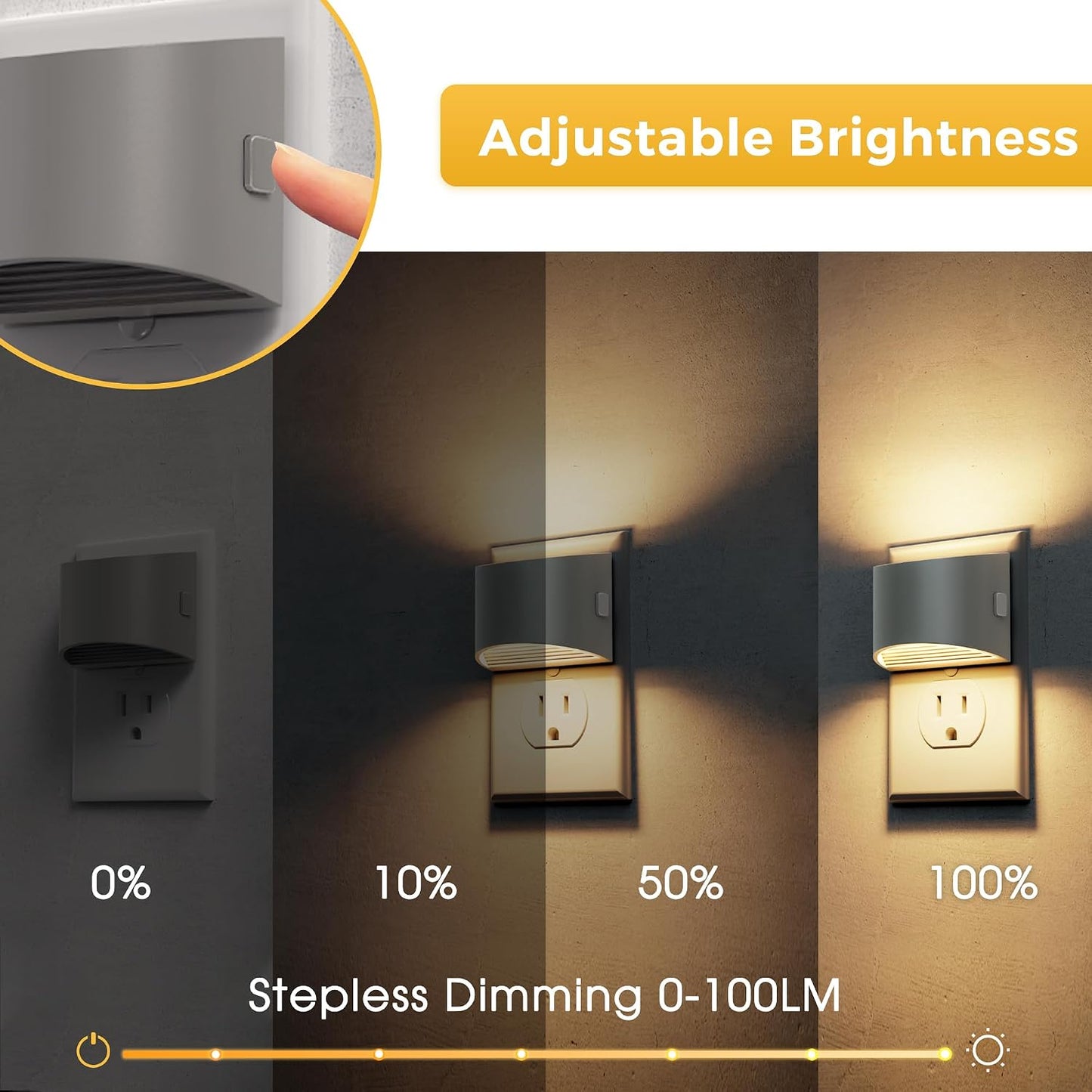 L LOHAS LED Night Light, Night Lights Plug into Wall with Dusk to Dawn Sensor, 3 Brightness Level, 2 Pack, 1600K Amber, White Housing