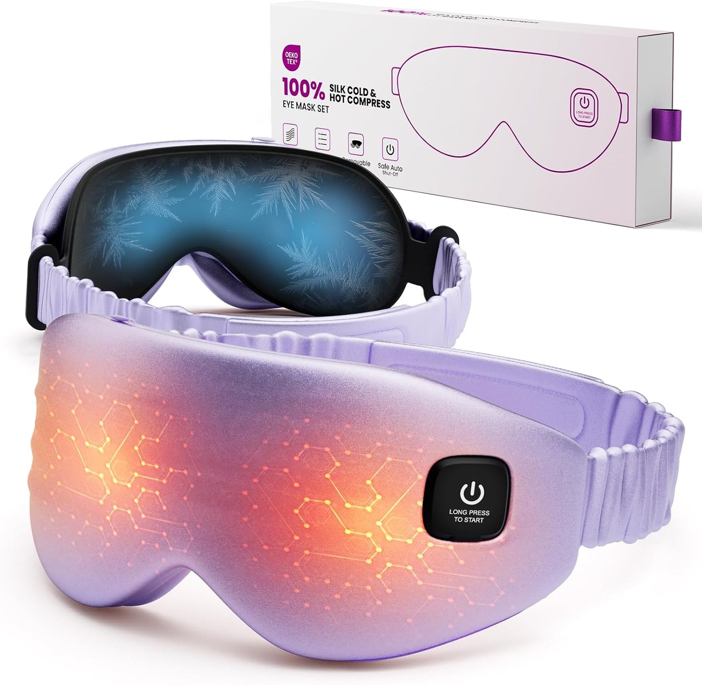 100% Silk Wireless Heated Eye Mask with Cooling, Relieves Dry Eye Syndrome and Puffy, Reduces Dark Circles, Adjustable Velcro Design and Washable Cover, Suitable for Travel & Gifts-Pink.