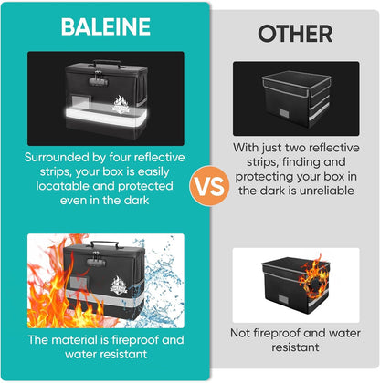 BALEINE Fireproof Document Box with Lock, Portable Fireproof Document Bag Waterproof Fire Proof File Boxes for Documents, File Organizer Box for Important Paperwork (Black, 12.5''x10.5''x6'')