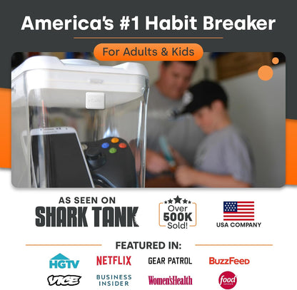 Kitchen Safe kSafe Time Locking Container, Medication Lock Box, Break Bad Habits - Quit Smoking, Snacking, Drinking & Gaming Addiction, Phone Jail, Family Time (Medium, White Lid + 5.5” Clear Base)