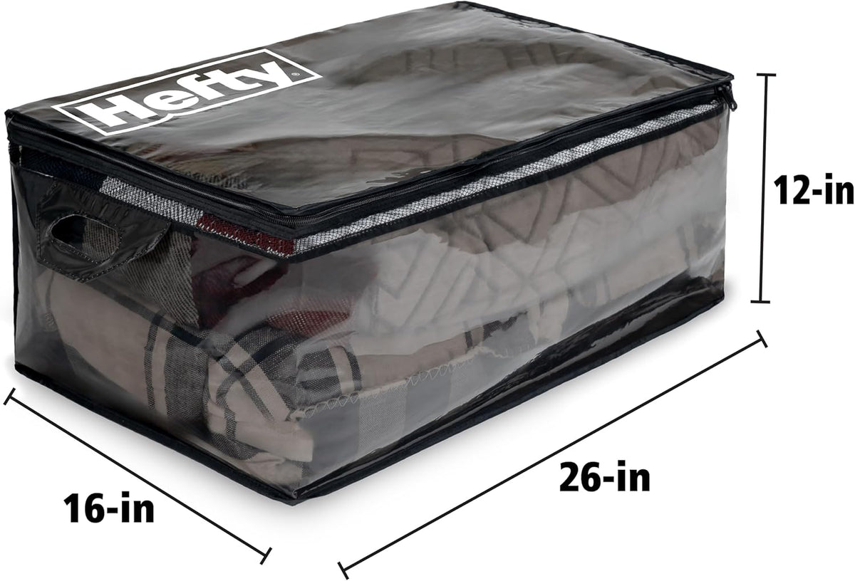 Hefty Storage Bags Extra Large Double Zipper Backpack, Heavy Duty Water Resistant Moving Totes with Shoulder Straps, Foldable Reusable Packing Organizers, (X-Large Black)