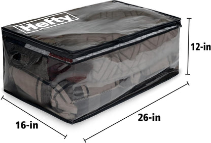 Hefty Storage Bags Extra Large Double Zipper Backpack, Heavy Duty Water Resistant Moving Totes with Shoulder Straps, Foldable Reusable Packing Organizers, (X-Large Black)