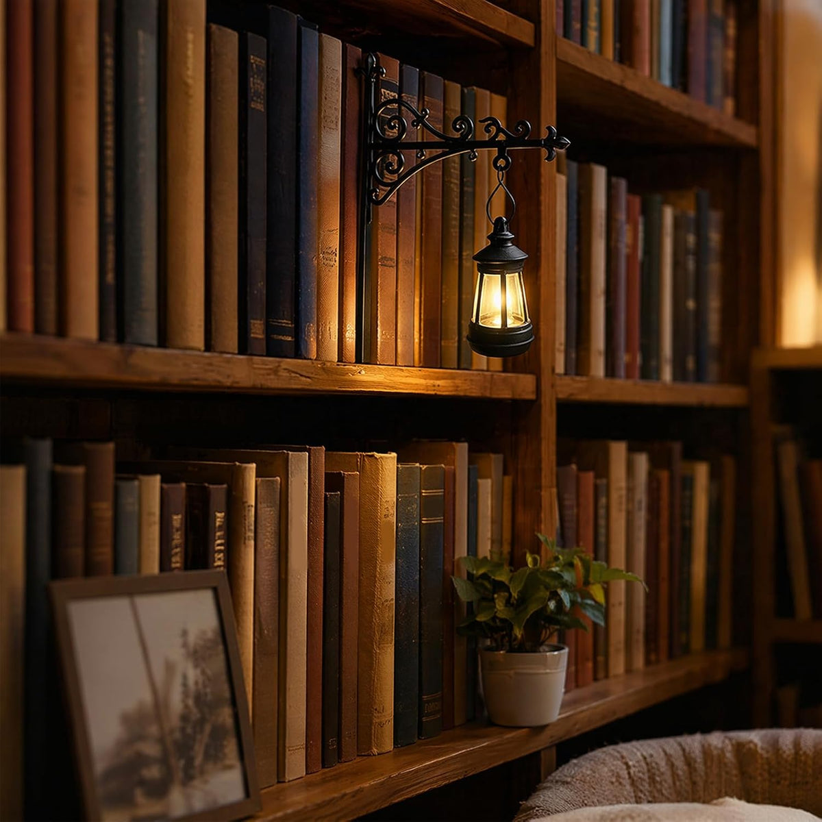 Library Lantern-Decorative Bookshelf Lighting, Mini Bookshelf Lamp Slides Between Books, Warm Amber LED Nook Light & Bookshelf Lantern for Book Nook, Shelf Decor Gift for Book Lovers(Reading Ghost)