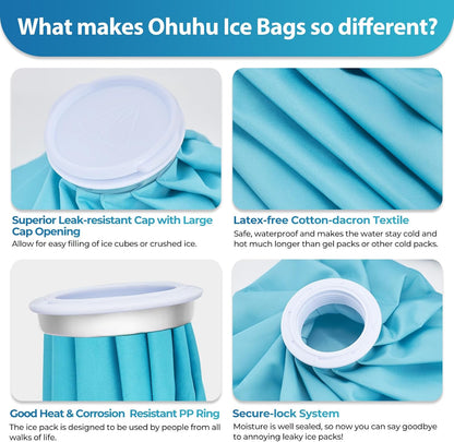 Ice Bags for Injuries Reusable: Ohuhu 3 Packs Ice Cold Packs with Wrap Ice Bag Hot Water Hot & Cold Therapy Pain Relief for Knee Leg Injury No-Leak Waterproof Ice Bags 3 Sizes 6"/9"/11", Blue