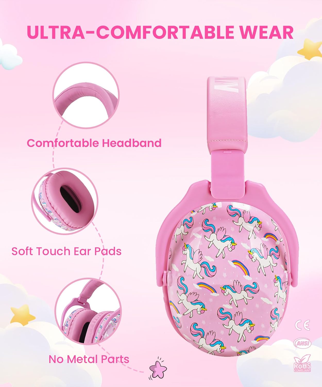 ZOHAN EM030 Kids Ear Protection, Noise Cancelling Headphones Ear Muffs for Autism Sensory, Safety Noise Reduction Hearing Protection for Monster Truck/Concerts/Fireworks/Air Shows
