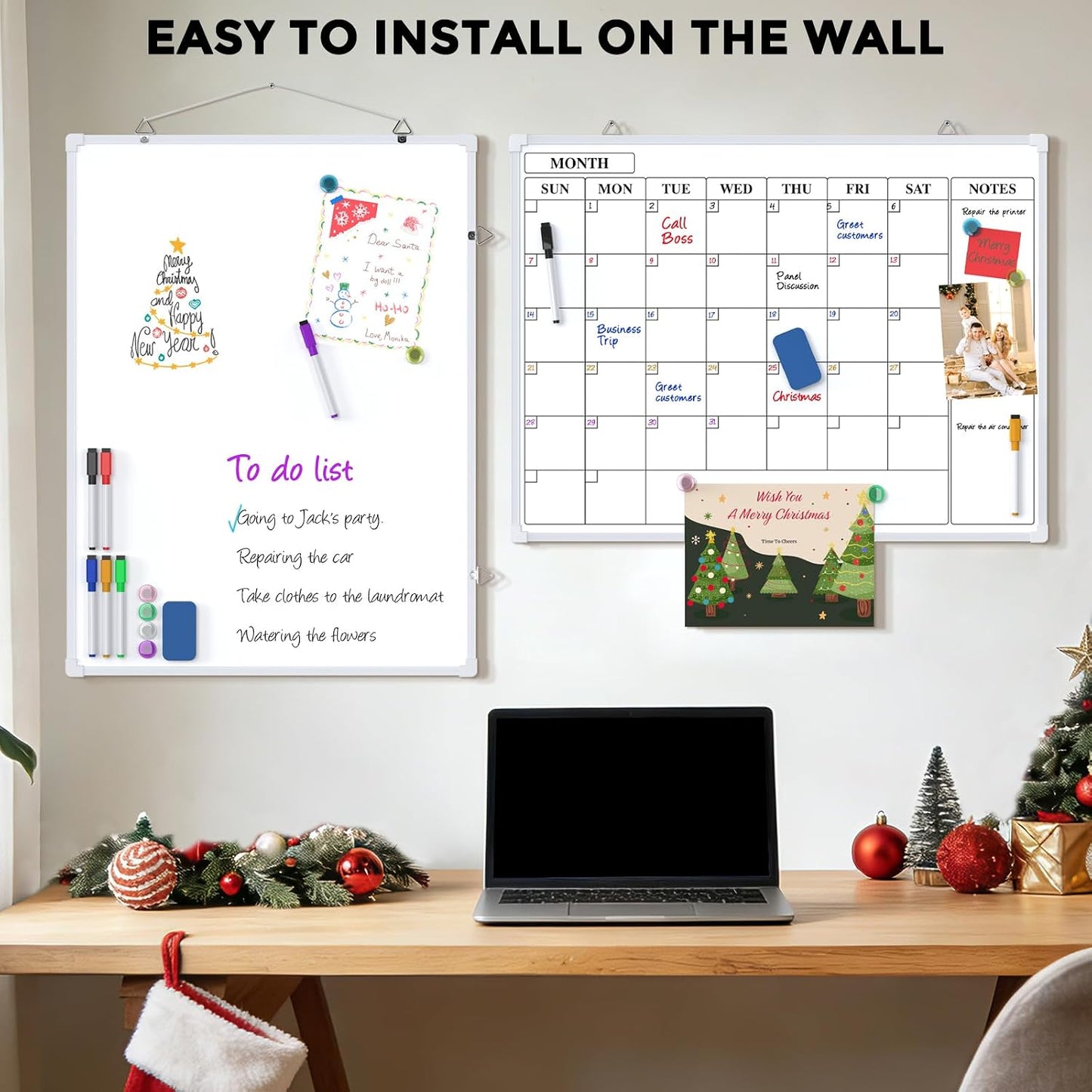 MaxGear Monthly Calendar Dry Erase Board for Wall, 16"x12", White Frame | Double-Sided, Hanging Small White Board, Portable Whiteboard for Planning, Drawing, Memo, to Do List, Home, Kitchen, Office