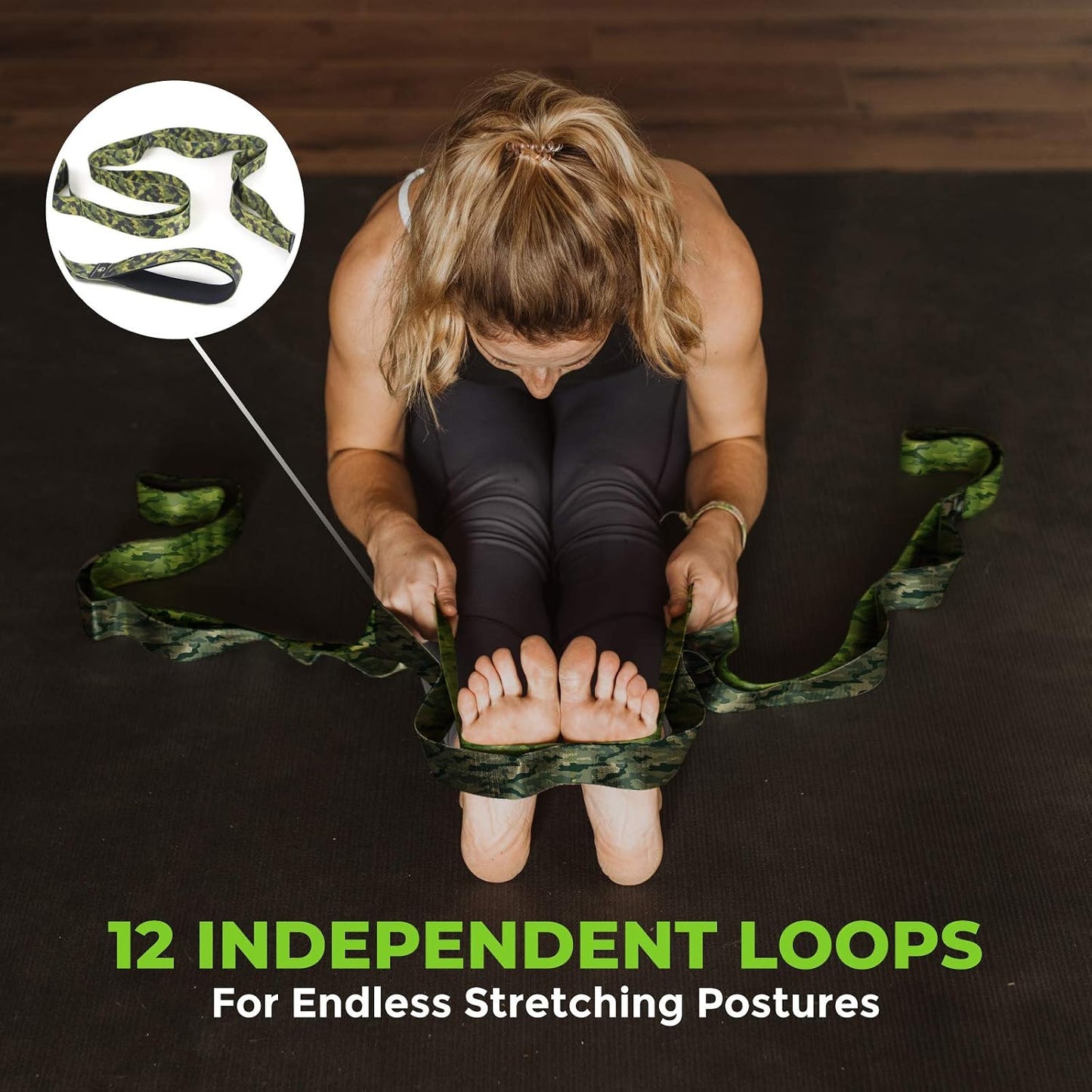 Gradient Fitness Stretching Strap for Physical Therapy, 12 Multi-Loop Stretch Strap 1.5" W x 8' L, Neoprene Handles, Physical Therapy Equipment, Yoga Straps for Stretching, Leg Stretcher.