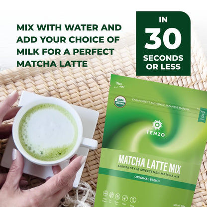 Tenzo Matcha Green Tea Powder, Organic Cafe Sweetened Matcha Latte Green Tea Powder, Ceremonial Barista Crafted Mix - Authentically Japanese - Matcha Latte Mix (35.27 Ounce)
