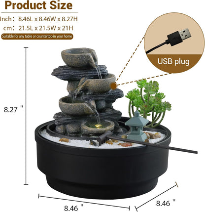 Sunlinua Natural Rocks Tabletop Water Fountain Indoor Water Fountains with 4-Tier Soothing Sound Desktop Waterfall with DIY Decoration for Meditation Desk Home Office Decor(Indoor Electrical Plug)