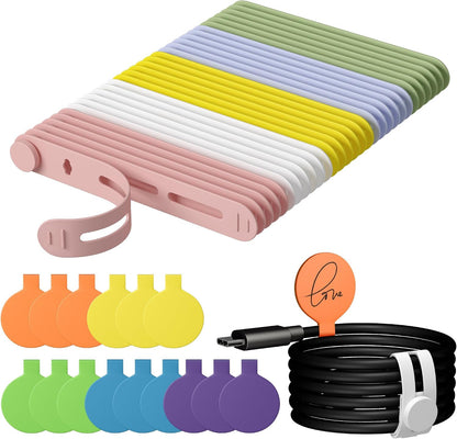 32Pcs Cable Labels and Silicone Cable Ties Set for Electronics