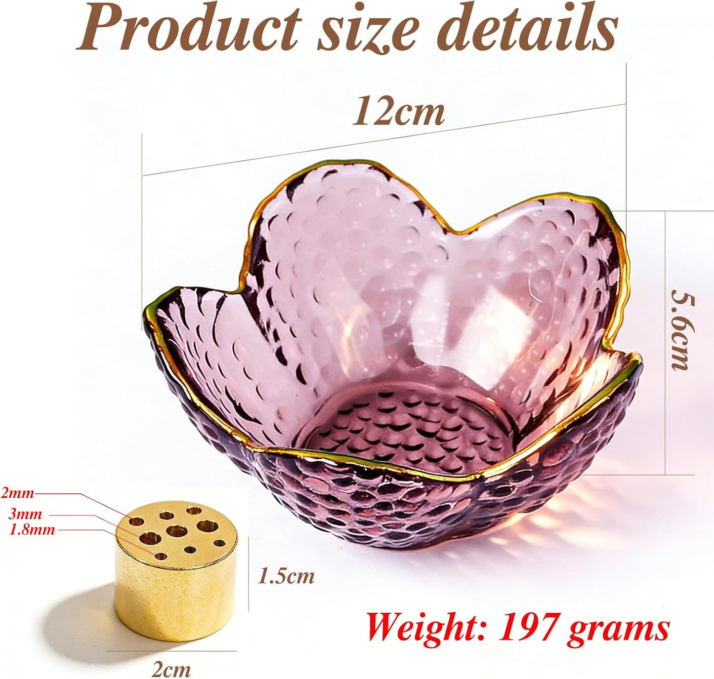 Incense Holder for Sticks and Backflow Incense, Handmade Glass Cherry Blossom Incenses Stick Holder with 9 Incenses Holes Incenses Burner Ash Catcher Ideal for Incense Burning, Home & SPA Decor