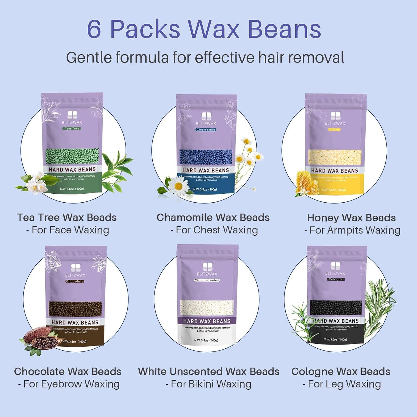 BLITZWAX Brazilian and Bikini Waxing Kit for Women, Hard Wax Warmer for Face, Legs and Body, At Home Hair Removal Kit, Beginner Friendly, Digital Fast Heating, 51 Wax Items