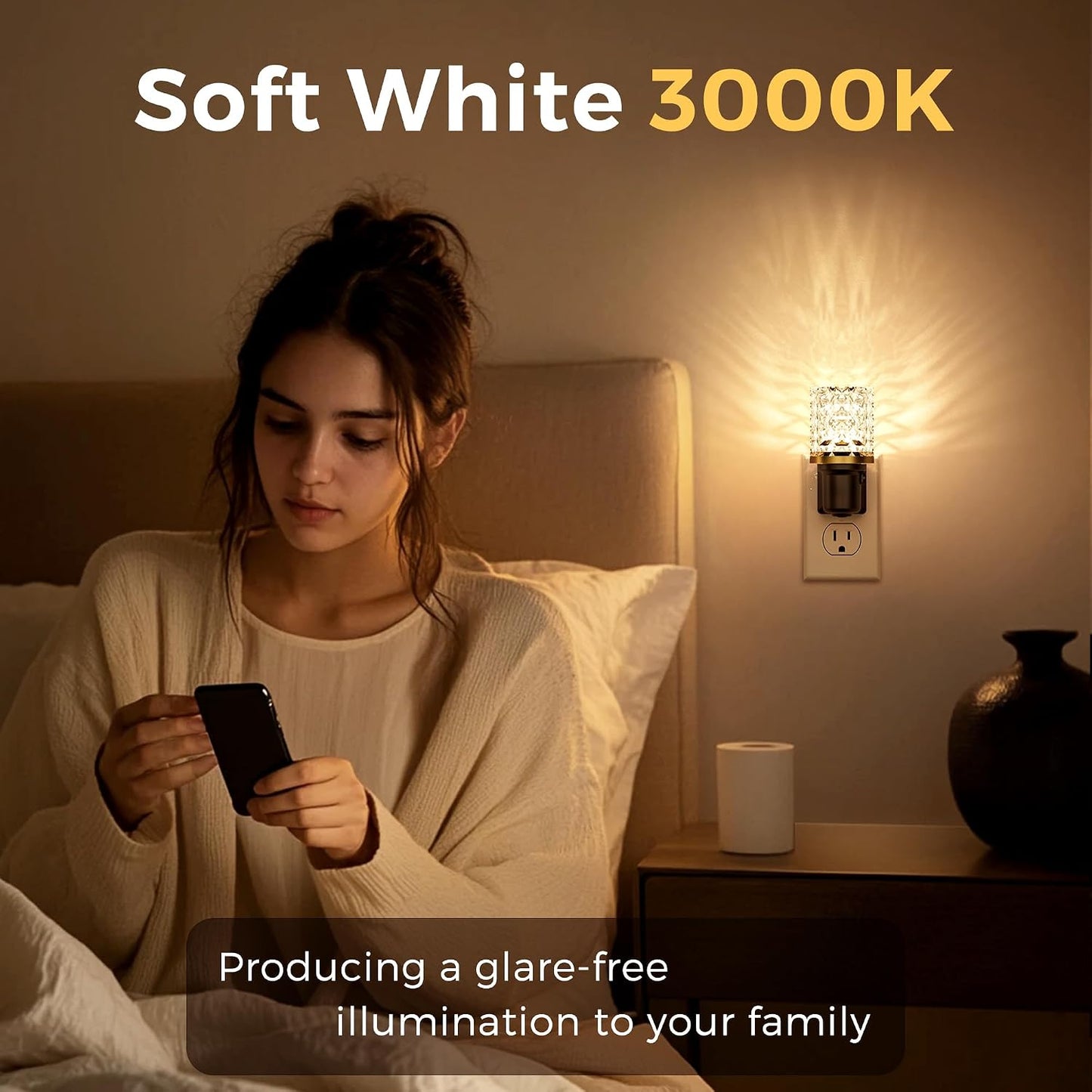 L LOHAS LED Night Light, Dimmable Night Lights Plug into Wall, Automatic Night Lights Plug in with Auto Light Sensor,Adjustable Brightness Amber LED Night Light, for Bedroom Hallway Home Decor