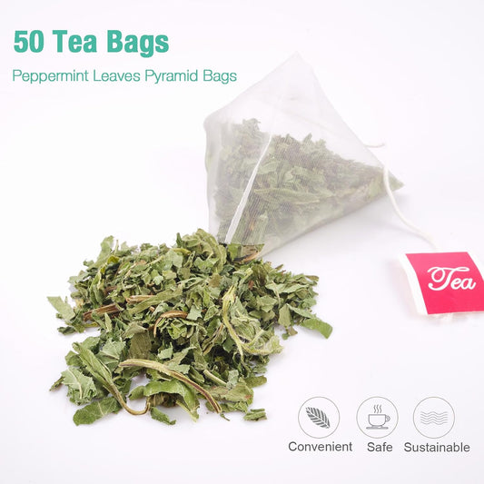 50 Peppermint Tea Bags, Herbal Mint Tea Bags, Dried Peppermint Leaves, Caffeine-Free