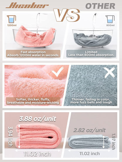 Hicober Microfiber Hair Towel Wrap, Fast Drying Hair Towels for Women, Soft Lightweight Quick Dry Turban for Curly & Long Hair–3 Pack(Blue/Grey/Pink)
