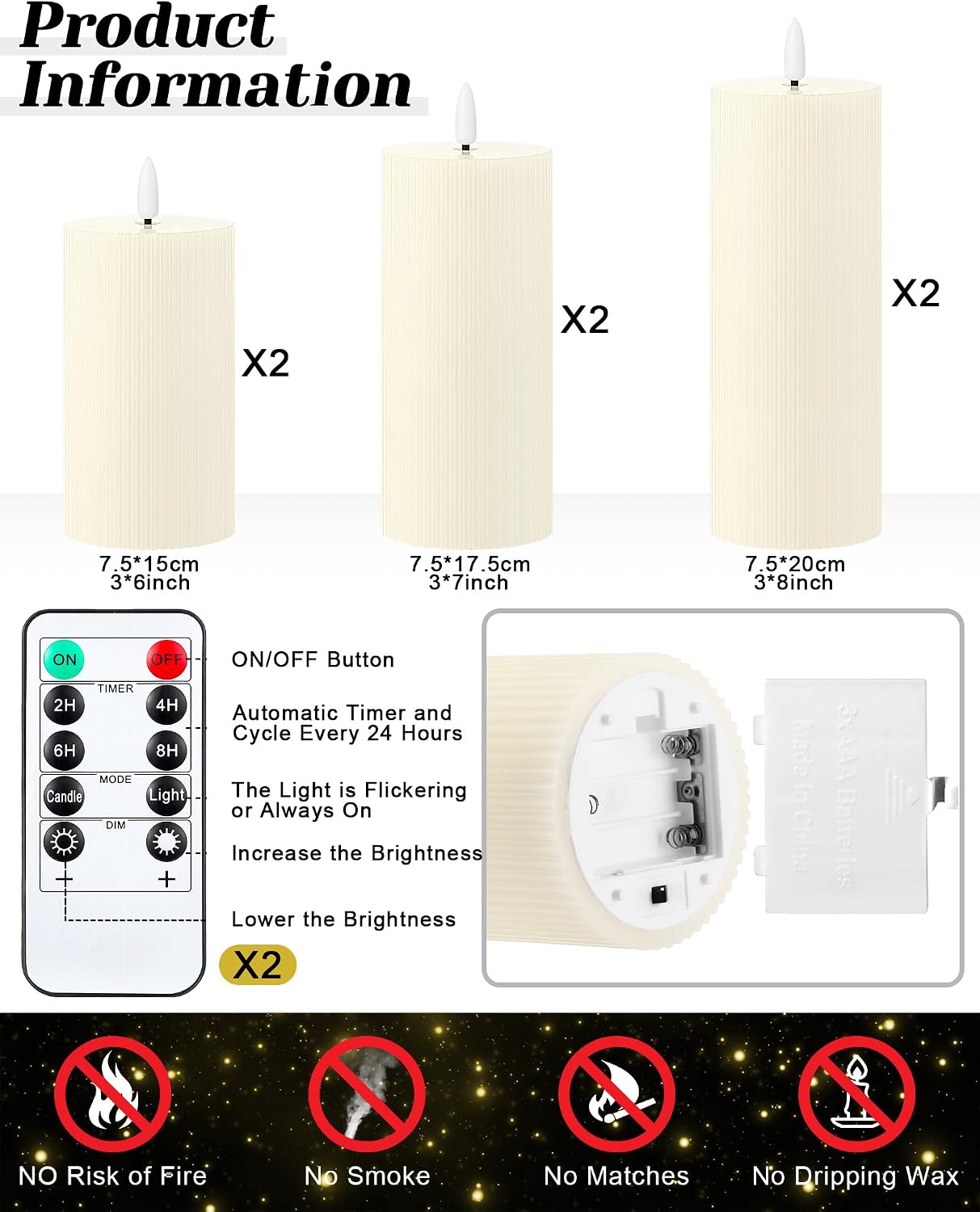 VIHOSE 12 Pack White Flameless Candles Set with Remote and Timer Flickering Flameless Battery Candles Flat Top LED Pillar for Wedding Outdoor Home Festival Decoration(D 3'' H 4'' 5'' 6'')
