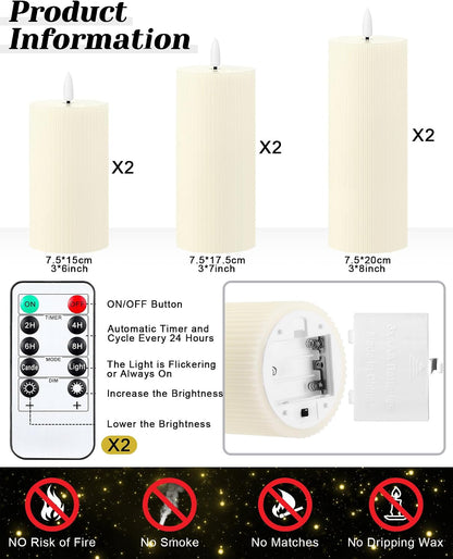 VIHOSE 12 Pack White Flameless Candles Set with Remote and Timer Flickering Flameless Battery Candles Flat Top LED Pillar for Wedding Outdoor Home Festival Decoration(D 3'' H 4'' 5'' 6'')