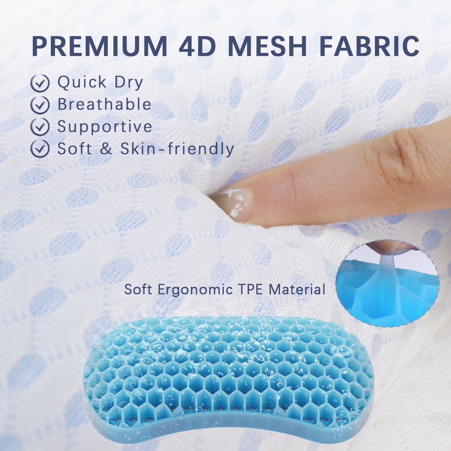 Bathtub Bath Pillows for Tub - Bathtub Pillow for Neck & Back Support with Ergonomic TPE, 4D Mesh Upgraded Bath Tub Pillow Headrest with 3 Strong Suction Cups & Hook, Bathroom Accessories, Spa Gifts