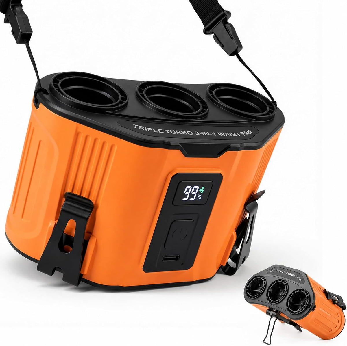 Portable Personal Fan: 3-Motor Hands-Free Waist Fan with 12,000mAh Battery