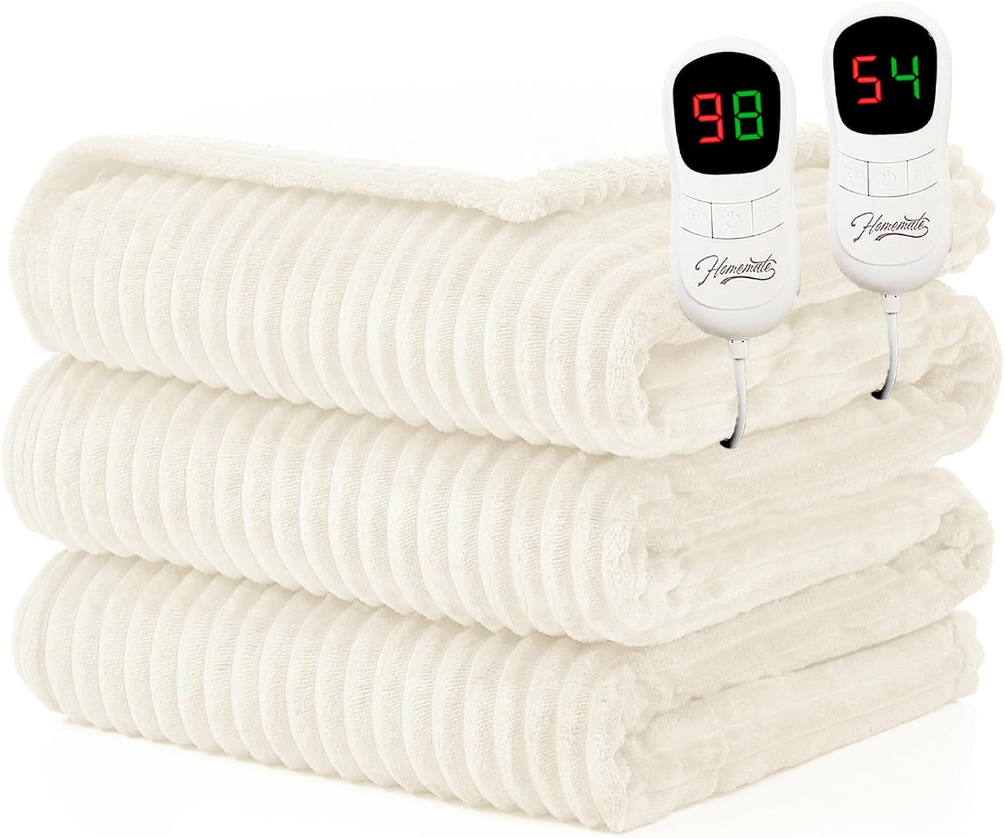 Homemate Heated Blanket Electric Throw - 50"x60" Heating Blanket Throw 1/2/4/6/8 Hours Auto-Off 10 Heat Levels Over-Heat Protection Soft Flannel Sherpa Heater ETL Certification