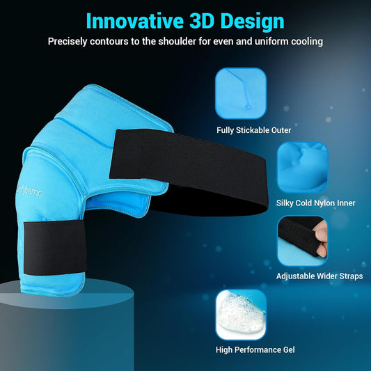 Comfytemp Shoulder Ice Pack Wrap Shoulder Brace Compression Sleeve for Shoulders Pain Relief, 2 Gel Ice Packs for Injuries Reusable, Cold Therapy for Rotator Cuff Recovery, Fathers Day Dad Gifts Men