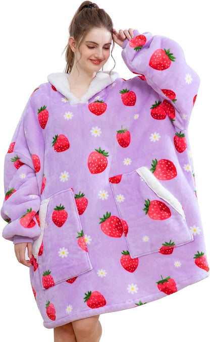 Kipswiza Wearable Blanket Hoodie Gifts for Women and Men, Oversized Cozy Warm Flannel Sherpa Hooded Blankets Sweatshirt with Giant Pockets for Adult and Teens, Dark Gray
