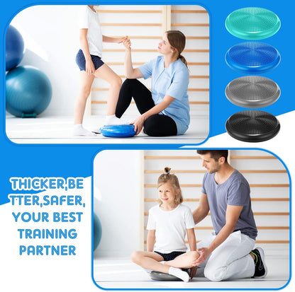 Sotiff 4 Pcs Inflated Wobble Cushion Wiggle Seat for Sensory Kids Flexible Seat for Classroom Wobble Disc with Inflation Pump Stability Balance Board for Adult Physical Therapy Exercise