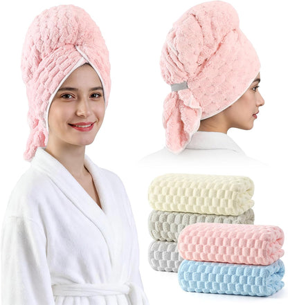 REDKISS 3 Pack Microfiber Hair Towels - Extra Large Hair Towel Wrap for Women, 24x42 inch Hair Towels with Elastic Strap, Super Soft Hair Drying Towels for Long, Thick, Curly Anti Frizz Turbans