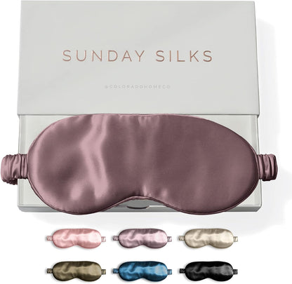 SUNDAYSILKS™ | Adjustable Silk Sleep Mask for Side Sleeper | Cloud-Like Comfort, Weighted for Deep Sleep | Soft Sleep Face Mask for Women & Men, Full Blackout, Cooling Silk Eye Mask for Sleeping