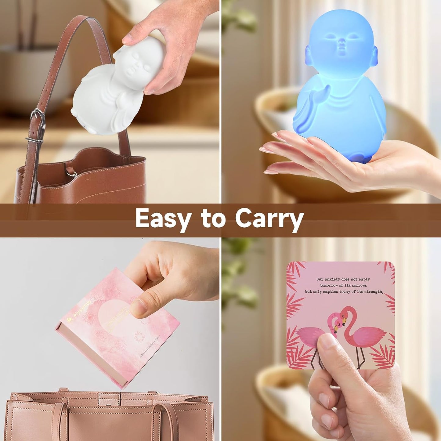 Mindfulness Tool Set with Guided Visual Meditation Breathing Lamp and 48 Positive Affirmation Cards, 3 in 1 Device with Night Light & Noise Machine, Self-Care Gift for Anxiety Relief and Relaxation