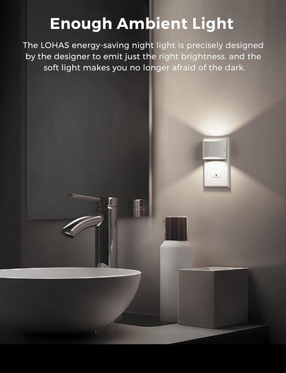 L LOHAS LED Night Light, Night Lights Plug into Wall with Dusk to Dawn Sensor, 3 Brightness Level, 2 Pack, 1600K Amber, White Housing