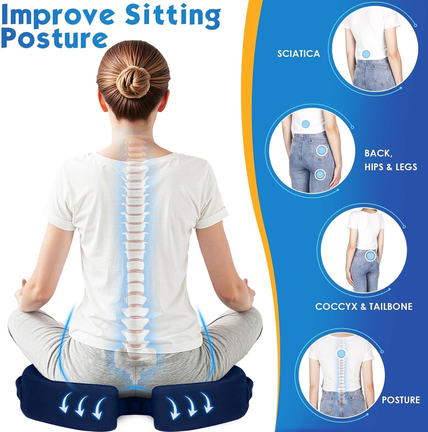 TushGuard Seat Cushion for Office Chair Memory Foam Non-Slip Desk Seat Cushion Back, Coccyx, Sciatica, Tailbone Pain Relief Butt Pillow for Office Chair, Car, Wheelchair, Black