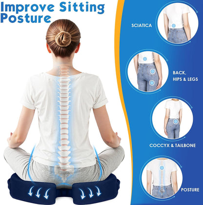 TushGuard Seat Cushion for Office Chair Memory Foam Non-Slip Desk Seat Cushion Back, Coccyx, Sciatica, Tailbone Pain Relief Butt Pillow for Office Chair, Car, Wheelchair, Black