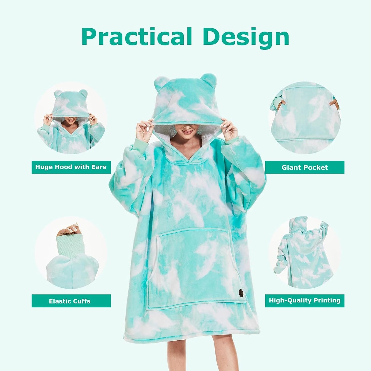 THREE POODLE Wearable Blanket Hoodie for Women, Oversized Sherpa Sweatshirt Blanket for Adults Men, Cozy Hooded Blankets, Gifts for Teen Girls Women Mom Sister