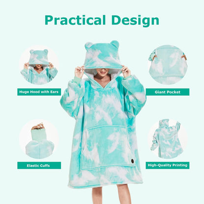 THREE POODLE Wearable Blanket Hoodie for Women, Oversized Sherpa Sweatshirt Blanket for Adults Men, Cozy Hooded Blankets, Gifts for Teen Girls Women Mom Sister
