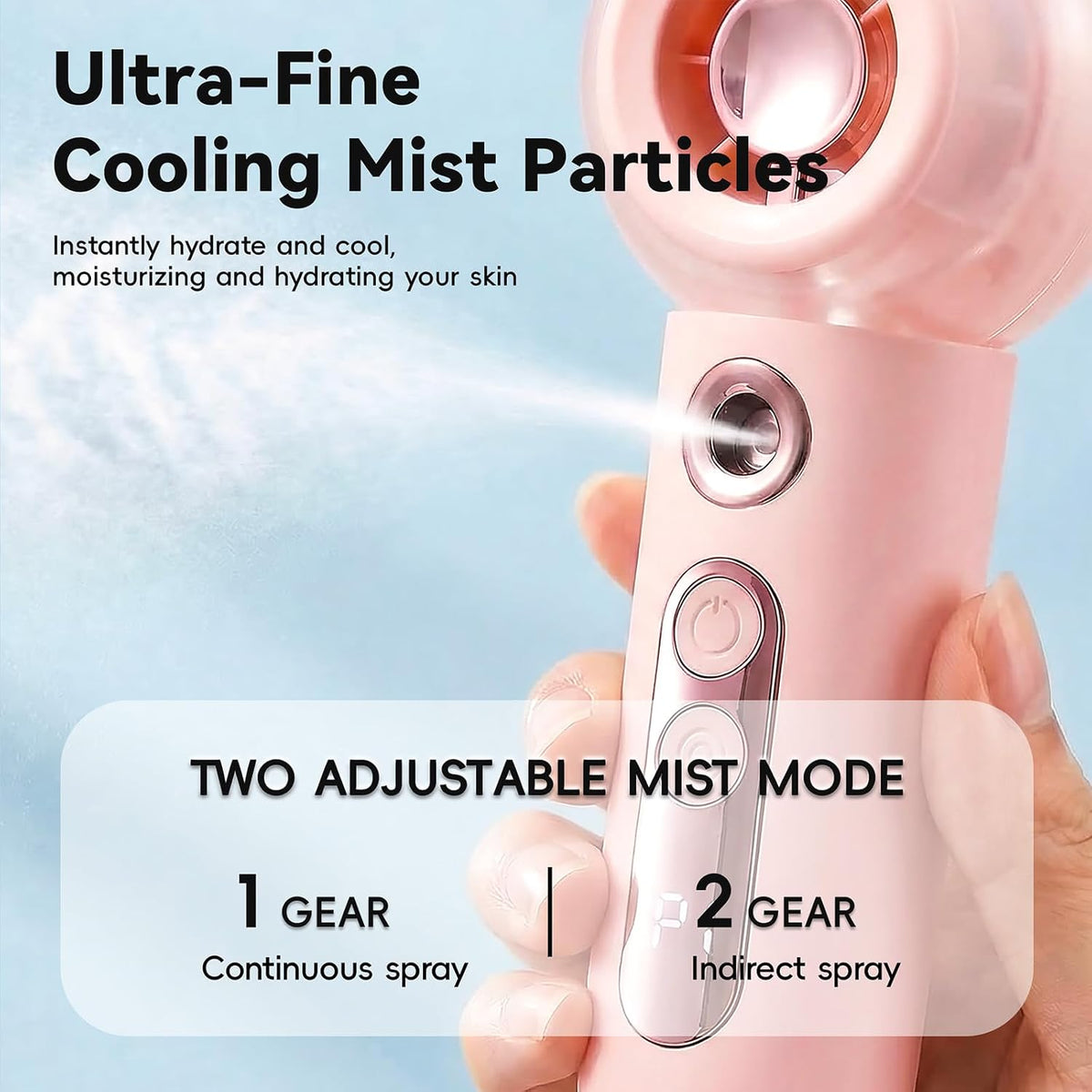 Portable Handheld Misting Fan, Rechargeable Mini Fan with LED Display