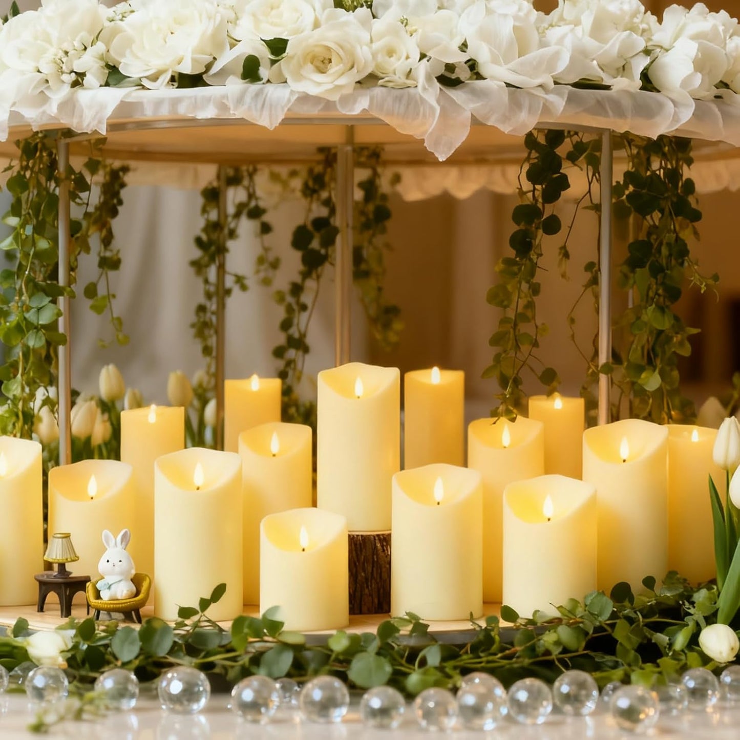 Nimiko Flameless Candles with Remote, Battery Operated Flickering Flameless Candles, LED Candles with Timer 2/4/6/8H, with Realistic LED Candles Set of 9 (D3 x H 3" 4" 5" 6" 7") (Ivory)