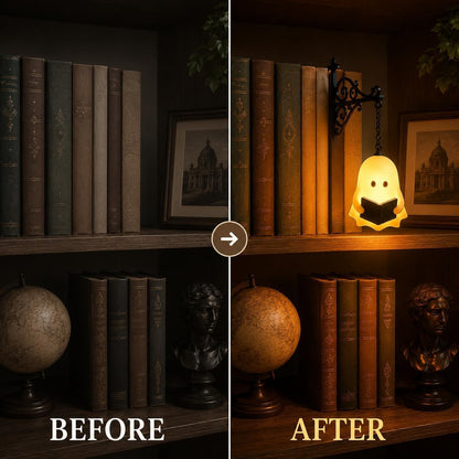 Library Lantern-Decorative Bookshelf Lighting, Mini Bookshelf Lamp Slides Between Books, Warm Amber LED Nook Light & Bookshelf Lantern for Book Nook, Shelf Decor Gift for Book Lovers(Reading Ghost)