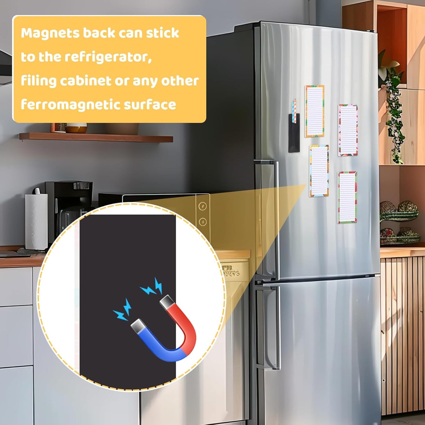 Thboxes 4 Pack Magnetic Note Pad for Fridge with Pen Holder, Totally 200 Sheets Grocery List Magnet Pad for Refrigerator Magnetic Shopping List Pad（Fruit Design）