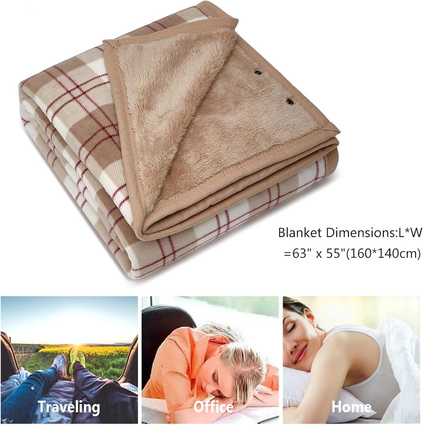 forestfish Fleece Wearable Blanket, Plaid Lap Blanket Comfy Poncho Throw with Buttons for Bed Sofa Office, Grey-White