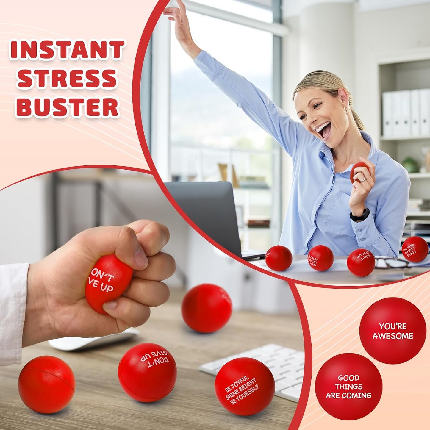 SHQDD 100PCS Motivational Stress Balls for Adults and Kids - Stress Balls Bulk Soft Sponge Squeeze Toys with Inspirational Quotes | Office Classroom Stress Relief Gifts | Anxiety Relief Fidget Toys
