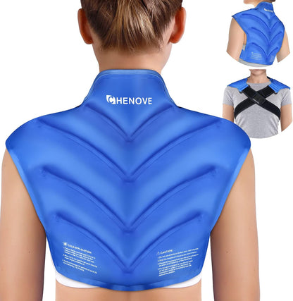 Chenove Ice Pack for Shoulders Upper Back with Strap, Neck and Shoulder Ice Pack Wrap Rotator Cuff Gel Reusable with Cold Compression Therapy, Soreness (Black)