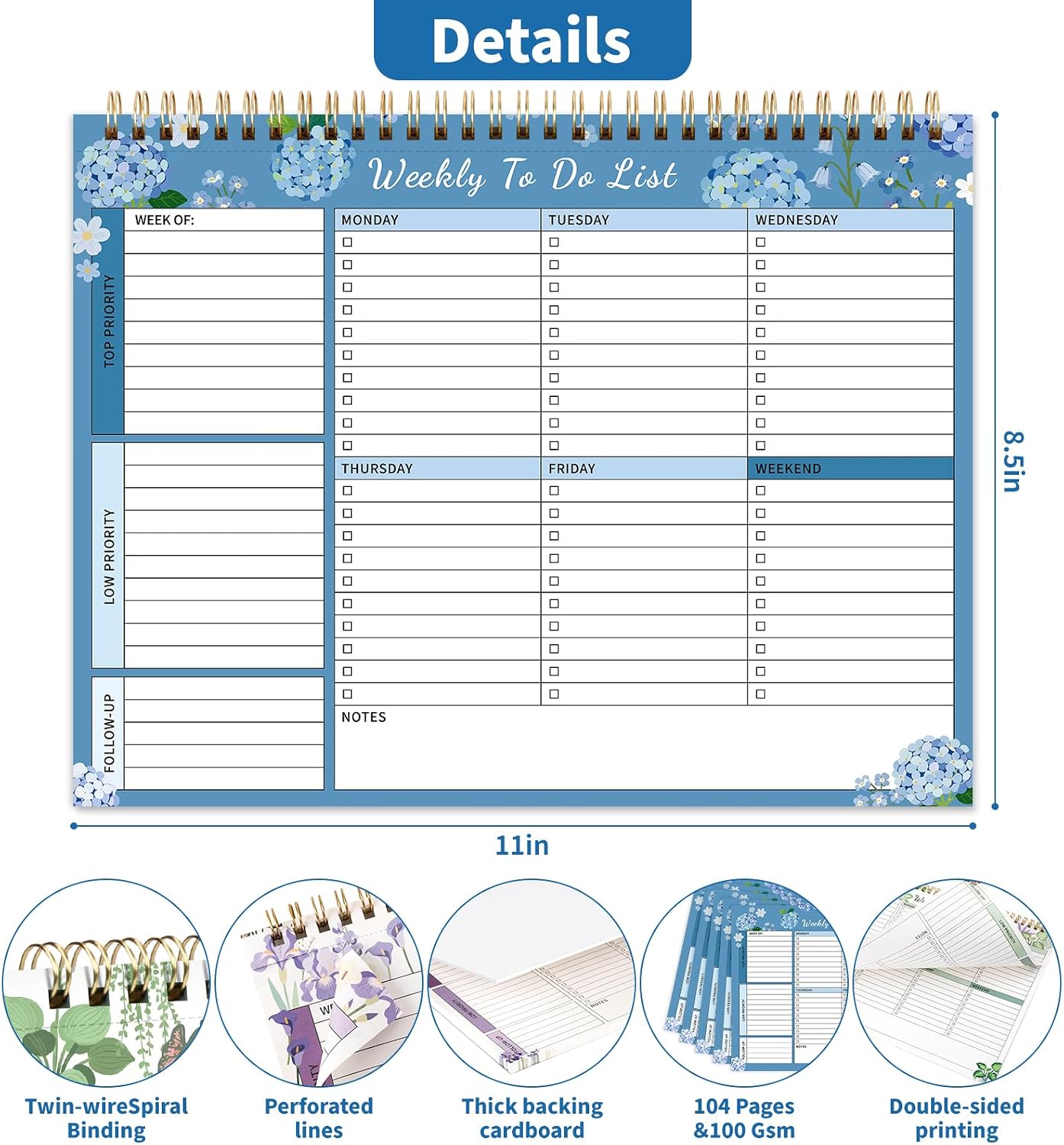 104 Pgs To Do List Notepad, 52 Undated Sheets Duplex-printed