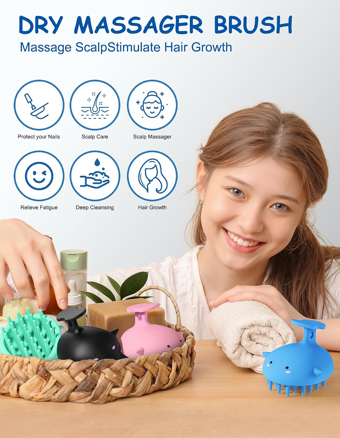 Scalp Massager Hair Growth, Silicone Scalp Scrubber Shower Shampoo Brush | One-Piece Silicone Scalp Exfoliator, Wet & Dry Hair Care, No Seams to Trap Water or Grime, Flakes and Buildup