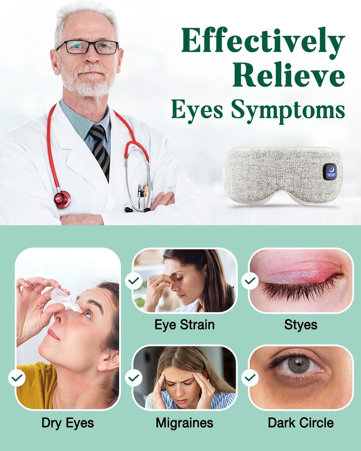 YoanYouth Heated Eye Mask for Dry Eyes, FSA Eligible HSA, Cordless Warm Compress for Eyes, Light Blocking Eye Heating Pad, Styes, Sleep, Cover Washable, Rechargeable, Light Blue