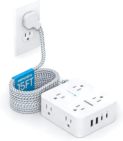 HANYCONY Surge Protector Power Strip, 1080J, 5 Ft Braided Extension Cord