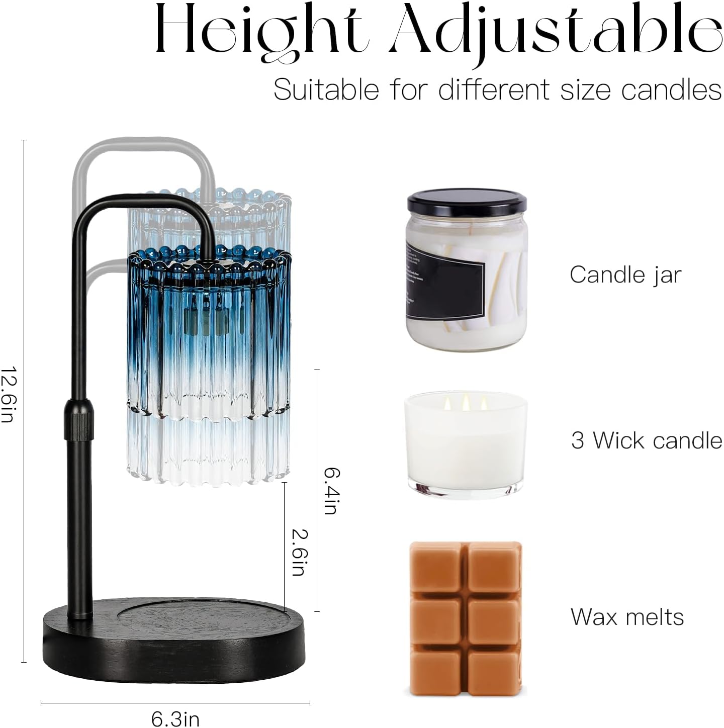 Candeldo Candle Warmer Lamp with Timer: Black Candle Warming Lamp Height Adjustable Wax Melt Warmer Dimmable Modern Farmhouse New Home Bedroom Decor Mothers Day Housewarming Gift for Women