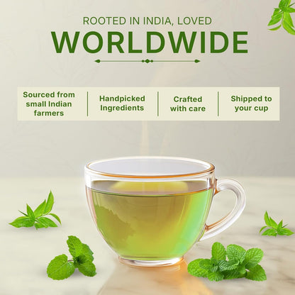 Mint Green Tea (200 gm / 7 oz), Natural Herbal Infusion, 100 Tea Bags