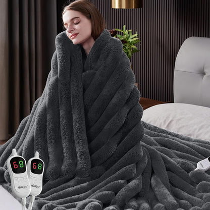 Heated Throw Blanket, Faux Fur Cozy Heating Blanket with Overheat Protection, 1/2/4/6/8 Hours Auto-Off 10 Heat Level, Machine Washable (50x60 Inches, Cream White)