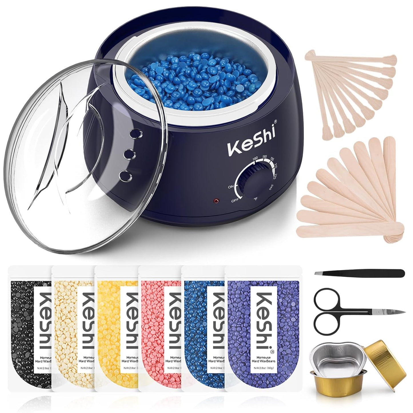 KeShi Waxing Kit, Painless Hair Removal Wax Warmer with 6 Bags Hard Wax Beans for Full Body, Legs, Face, Eyebrows & Bikini— Ideal for Both Women & Men